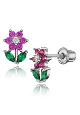 teensy-weensy silver cubic zirconia flower screw back earrings